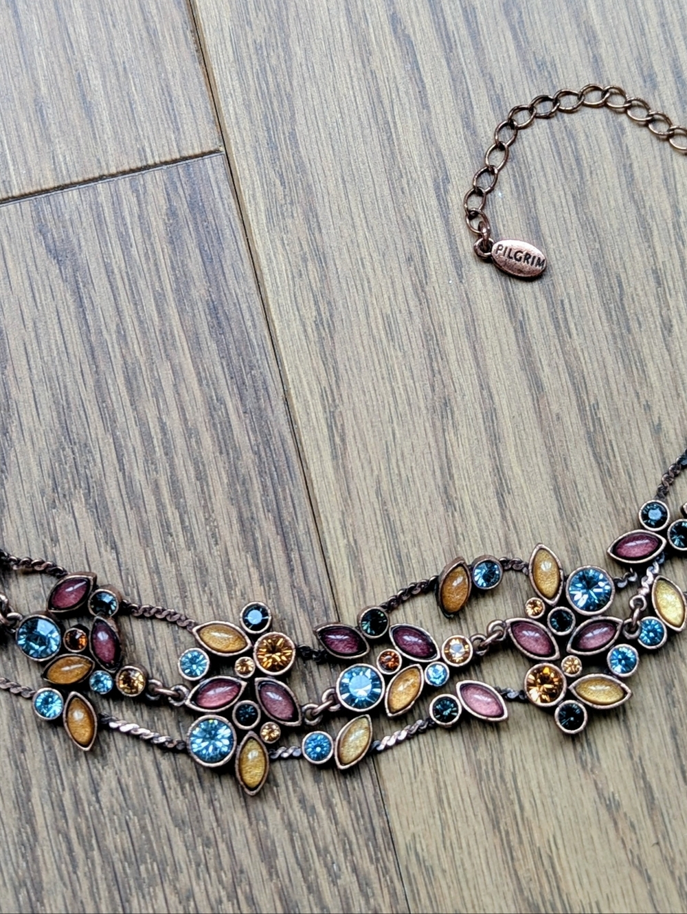Pilgrim Multicolor Crystal Floral Statement Necklace - Blue, Gold, Pink